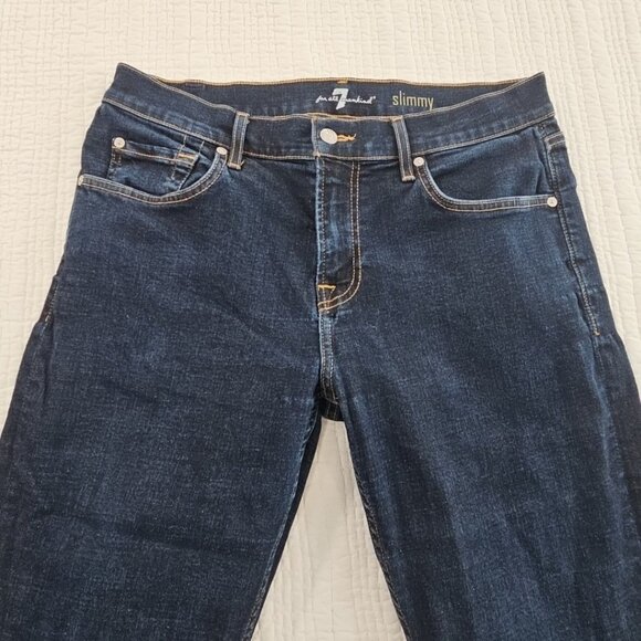 7 For All Mankind Slimmy Jeans Men's 34x33 Dark Wash Stretch Straight Leg EUC - Picture 9 of 16